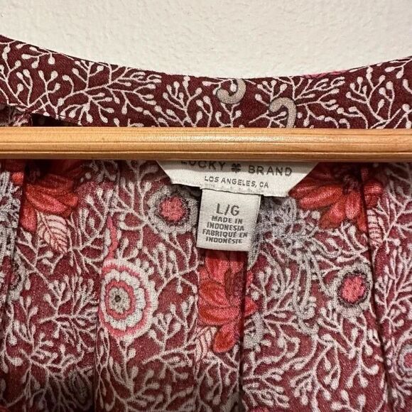 Lucky Brand Floral Long Sleeve Burgundy Size Large - Picture 2 of 3
